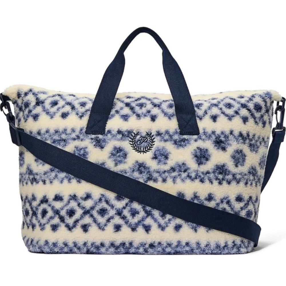 Victoria's Secret PINK Teddy Plush Weekender Tote Bag with Zipper Blue and White